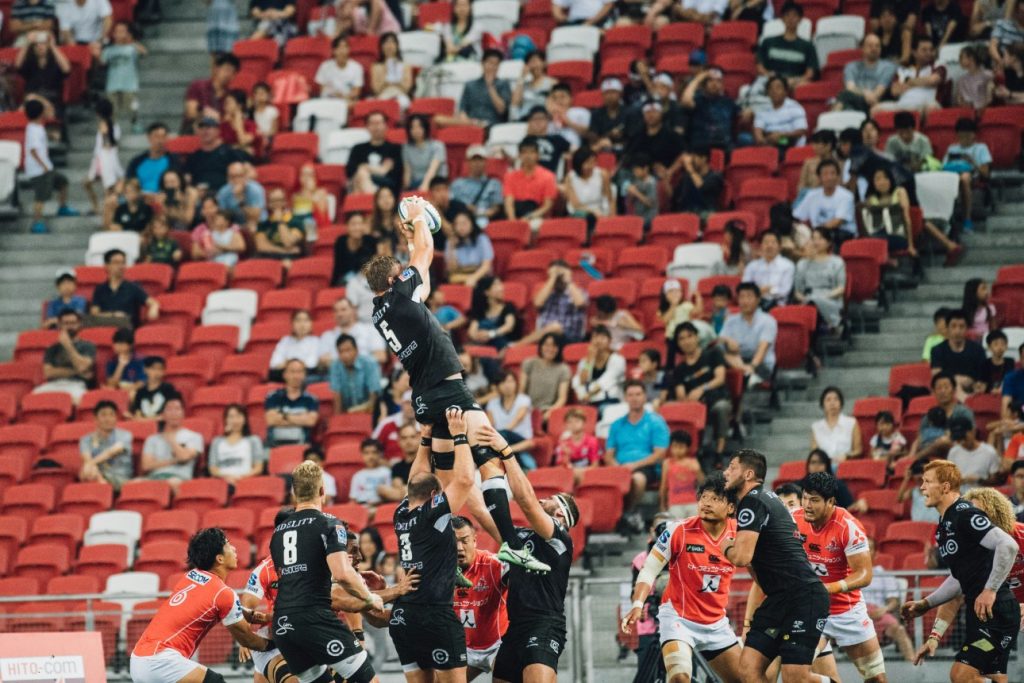 Rugby match in stadium setting