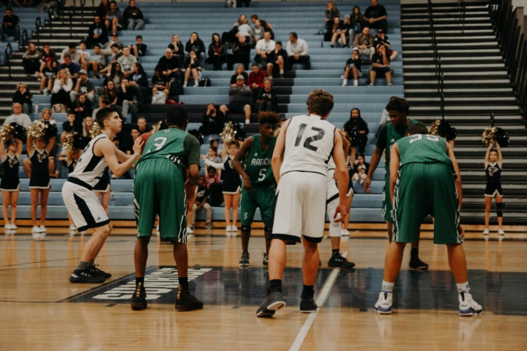 Basketball players preparing for game